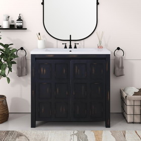 36" Bathroom Vanity Organizer with Sink, Combo Cabinet Set, Bathroom Storage Cabinet, Retro Espresso SV000004AAE