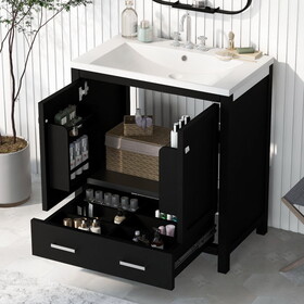 30" Black Bathroom Vanity with Single Sink, Combo Cabinet Undermount Sink, Bathroom Storage Cabinet with 2 Doors and a Drawer, Soft Closing, Multifunctional Storage, Solid Wood Frame P-SV000010AAB-1