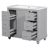 Contemporary Gray Bathroom Vanity Cabinet - 36x18x34 inches, 4 Drawers & 1 Cabinet Door, Multipurpose Storage, Resin Integrated Sink, Adjustable Shelves, Solid Wood Frame with MDF SV000016AAE