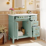 36-inch Bathroom Vanity with Resin Sink, Modern Bathroom Cabinet in Green, Featuring Two Soft Close Doors and Four Drawers P-SV000025AAC