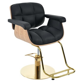 Elegant Classic Hydraulic Wooden Salon Chair, with Heavy Duty Hydraulic Pump Adjustable Barber Chair for Beauty Salon Spa Equipment, Black SW000002AAB