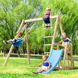 Wooden Swing Set with Slide, Outdoor Playset Backyard Activity Playground Climb Swing Outdoor Play Structure for Toddlers, Ready to assemble Wooden Swing-N-Slide Set Kids Climbers