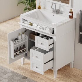 30" Bathroom Vanity with Top Sink, Modern Bathroom Storage Cabinet with 2 Drawers and a Tip-out Drawer, Single Sink Bathroom Vanity P-SW000122AAE