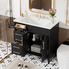36" Bathroom Vanity with Top Resin Sink, Freestanding Bathroom Storage Cabinet with 2 Drawers and a Tip-out Drawer, Solid Wood Frame Vanity Set, Height Adjustable Shelf