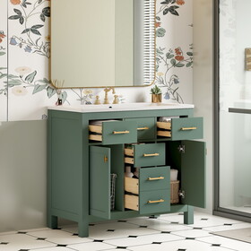 36" Bathroon Vanity with Resin Sink Combo Set,Modern Freestanding Single Bathroom Cabinet with 4 Drawers & 2 Cabinets,Storage Cabinet for Bathroom, Solid Wood Frame Vanity Set, Green