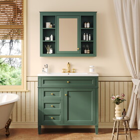 36" Bathroom Vanity with Medicine Cabinet, Modern Bathroom Storage Cabinet with 2 Soft Closing Doors and 4 Drawers, Single Sink Bathroom Vanity SW000134AAC-3
