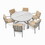 Outdoor Dinning Set 6-Person Outdoor Wooden Dinning Set with an Umbrella Hole and Removable Cushions for Patio, Backyard, Garden, Antique Gray