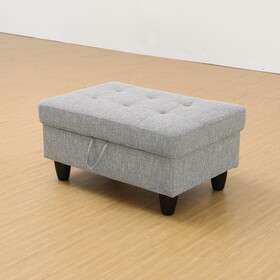 Rectangular Upholstered Ottoman with Storage and Liquid Rod,Tufted Linen Ottoman Foot Rest for Living Room,Bedroom,Dorm Grey T2359P145804