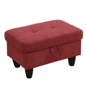 Upholstered Storage Ottoman with Legs,Tough Wood Frame-Modern Flannel Fabric Ottoman for Living Room-Rectangle Ottoman with Storage-Tufted Design-Small Ottoman Foot Rest Red
