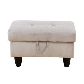 Upholstered Storage Ottoman with Legs,Tough Wood Frame-Modern Corduroy Fabric Ottoman for Living Room-Rectangle Ottoman with Storage-Tufted Design-Small Ottoman Foot Rest Gray+White