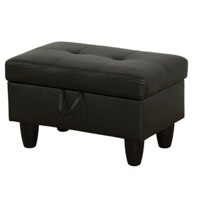 Upholstered Storage Ottoman with Legs,Tough Wood Frame-Modern Faux Leather Ottoman for Living Room-Rectangle Ottoman with Storage-Tufted Design-Small Ottoman Foot Rest Black