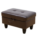 Upholstered Storage Ottoman with Legs,Tough Wood Frame-Modern Faux Leather Ottoman for Living Room-Rectangle Ottoman with Storage-Tufted Design-Small Ottoman Foot Rest Brown