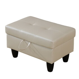 Upholstered Storage Ottoman with Legs,Tough Wood Frame-Modern Faux Leather Ottoman for Living Room-Rectangle Ottoman with Storage-Tufted Design-Small Ottoman Foot Rest White T2359P182589