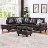 Modern Faux Leather Sectional Couch with Chaise and Ottoman-Large 3 Piece Sofa Set for Living Room-L-Shaped Left-Facing Sofa Furniture-Wood Frame-Sectional Sofa Set of 3- Ideal for Living Room Brown