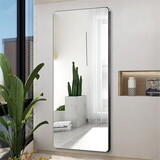 Aluminum Floor Mirror Full Length Mirrors Leaning Rounded Corner Rimless Standing Large Mirror Bedroom, Shop, Office, Hotel 5MM Silver Mirror T2381P164389