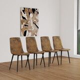 Dining Chairs Set of 4, Modern Kitchen Dining Room Chairs, Upholstered Dining Accent suedette Chairs in Cushion Seat and Sturdy Black Metal Legs (Brown) T2396P172436