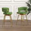 Bar Chair Linen Woven Bar Stool Set of 2, Golden legs Barstools No Adjustable Kitchen Island Chairs, 360 Swivel Bar Stools Upholstered Bar Chair Counter Stool Arm Chairs with Back Footrest, (Green)
