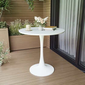 White Round Dining Table, 31.5" Tulip Table Kitchen Dining Table 2-4 People with MDF Table Top & Pedestal Base, Mid-Century End Table Leisure Coffee Table Office Living Room Table T2396P205004