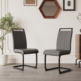 Modern Dining Chairs,PU Faux Leather High Back Upholstered Side Chair with C-shaped Tube. Black Metal Legs for Dining Room Kitchen Vanity Patio Club Guest Office Chair (Set of 2) (Grey+PU)