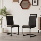 Modern Dining Chairs,PU Faux Leather High Back Upholstered Side Chair with C-shaped Tube. Black Metal Legs for Dining Room Kitchen Vanity Patio Club Guest Office Chair (Set of 2) (Black+PU)