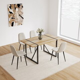 MDF Wood Colour Dining Table and Modern Dining Chairs Set of 4, Mid Century Wooden Kitchen Table Set, Metal Base & Legs, Dining Room Table and Linen Chair T2396S00041