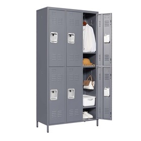 6 Door 72"H Metal Lockers with Lock for Employees, Storage Locker Cabinet for Home Gym Office School Garage, Gray T2398P151998