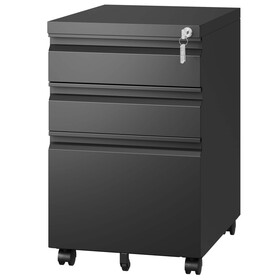 3 Drawer Mobile File Cabinet with Lock, Metal Filing Cabinets for Home Office Organizer Letters/Legal/A4, Fully assembled, Blak T2398P152001