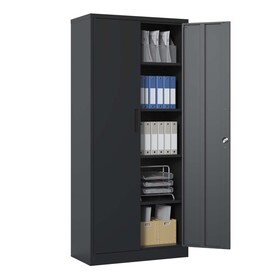 72"H Metal Garage Storage Cabinet, Black Tool Steel Locking Cabinet with Doors and 4 Shelves, Tall Cabinets for Garage Storage Systems Lockable File Cabinet for Home Office, Classroom/Pantry