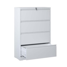 Lateral File Cabinet 4 Drawer, White Filing Cabinet with Lock, Lockable File Cabinet for Home Office, Locking Metal File Cabinet for Legal/Letter/A4/F4 Size T2398P154414
