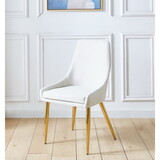 White Mid-Century Modern Chair with Gold Stainless Steel Legs for Kitchen Room T2521P162649