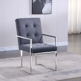 Grey Velvet Dining Chair with Stainless Steel Base, Armrest, Mirror Polished T2521P162659
