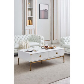 Mirrored Finish Coffee Table with Large Storage Drawers, Stainless Steel Accents - Perfect Central Table for Living Room, Bedroom, Home Office T2521P162822