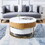 2-Piece Coffee Table Set with White Lacquer Finish, Stainless Steel Base, and Gold Accents - MDF Modern Living Room Furniture T2521P163337
