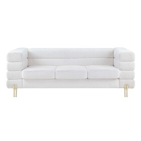 White Velvet Sofa with Solid Wood Structure, High-Density Foam, and Gold Metal Legs - Luxurious Comfort and Style for Your Living Space T2521S00001
