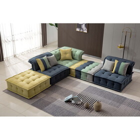Velvet Luxe Modular Living Set: 100% Polyester Velvet Modular Sectional with Ottoman - Solid Wood Structure and High-Density Foam for Ultimate Comfort T2521S00006