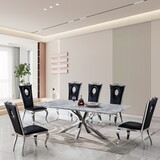 Marble Reflections: Rectangular Dining Table with Stainless Steel Frame and Mirrored Finish - Modern Centerpiece for Dining Room, Seats 6-8, Grey Silver T2521S00007