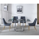 Rectangular Dining Table with 10mm Clear Tempered Glass and Gold Metal Base - a Chic and Modern Statement Piece for Your Dining Space, Transparent and Silver T2521S00017