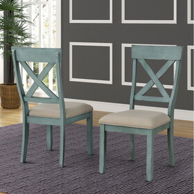 Prato Wood Cross Back Upholstered Dining Chairs, Set of 2, Antique Blue T2574P164552