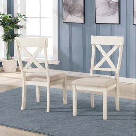 Prato Wood Cross Back Upholstered Dining Chairs, Set of 2, Antique White T2574P164556