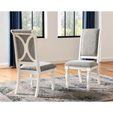Belleza Antique White Solid Wood Upholstered Dining Chairs, Set of 2 T2574P164578