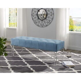Valley Button Tufted Velvet Upholstered Bench with Acrylic Leg, Blue T2574P164592