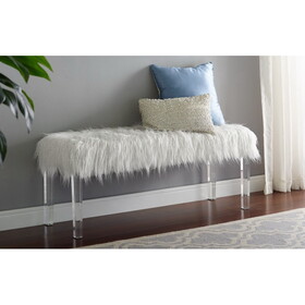 White Faux Fur Bench with Acrylic Legs T2574P164596