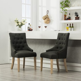 Charcoal Button Tufted Solid Wood Wingback Hostess Chairs with Nail Heads Set of 2 T2574P164606