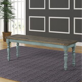 Prato Two-Tone Wood Upholstered Dining Bench, Antique White and Distressed Blue T2574P164613