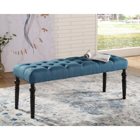 Leviton Fabric Tufted Turned Leg Dining Bench, Blue T2574P164615