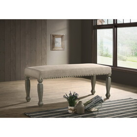 Breda Antique Gray Finish Upholstered Nailhead Bench T2574P164619