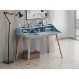 Roskilde Mid-Century Modern Wood Writing Desk with Hutch, Blue T2574P164626