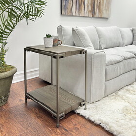 Corbeta Metal Frame Wood Living Room Chairside Table with Shelf, Aged Graphite T2574P164630