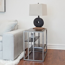 Padena Metal Frame Wood Living Room Chairside Table with Shelf T2574P164635
