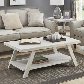 Athens Contemporary Wood Shelf Coffee Table in White Finish T2574P164641